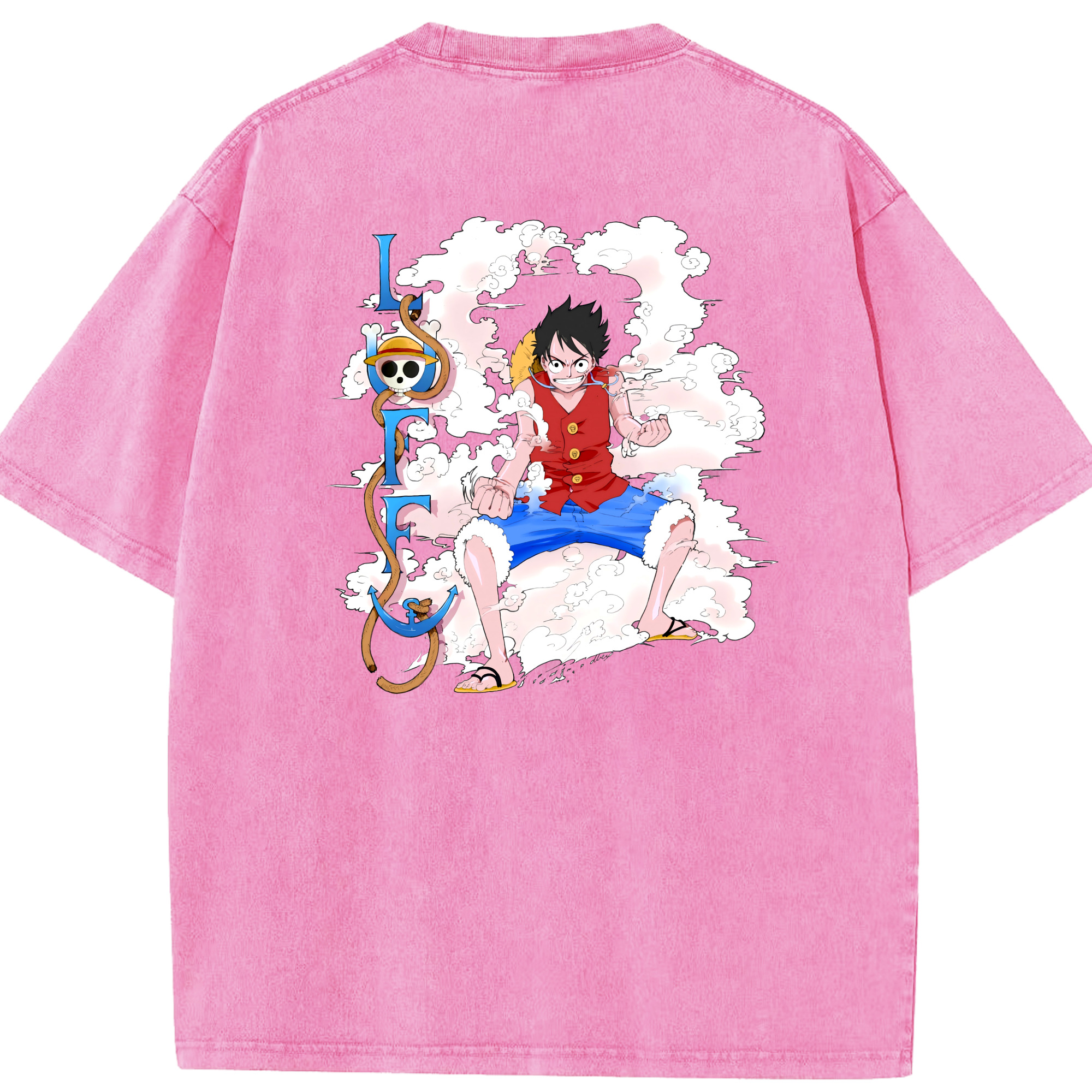 ワンピース モンキー・D・ルフィ ONE PIECE Monkey D. Luffy 綿100% ヴィンテージ風 半袖Tシャツ（背面プリント）